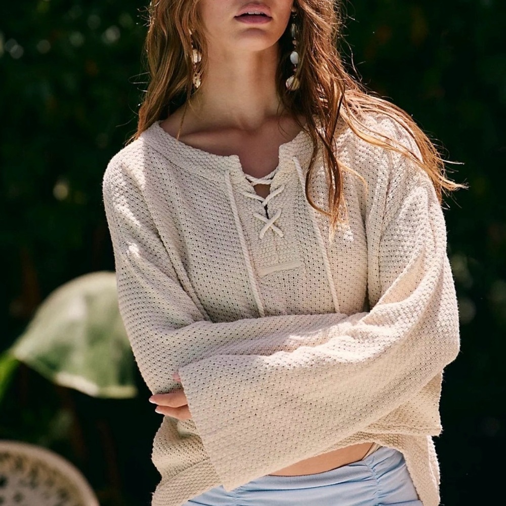FP FREE-EST 100% Cotton Sunburst Fauxchet Pullover Size Medium NWT